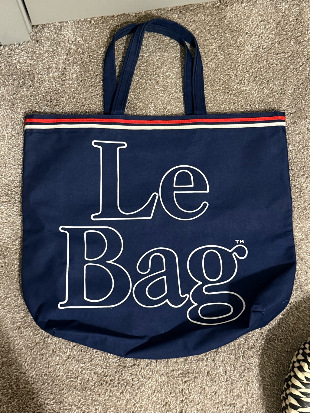 Vintage Le Bag Navy Canvas Tote With Red & White Trim
